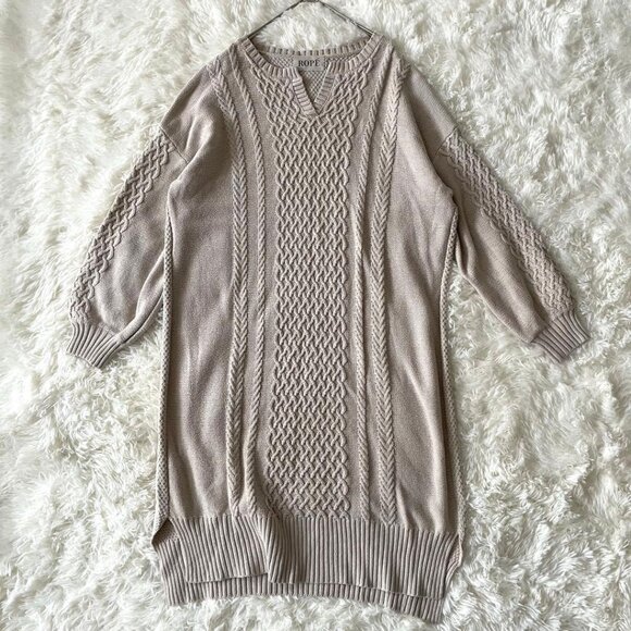 Catego Cable Knit Skipper Long Knit Dress Cream - Picture 1 of 4